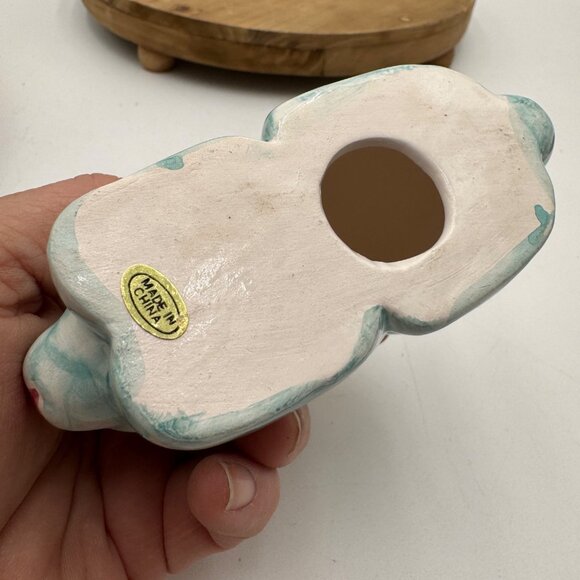 Aqua Pink Ceramic Easter Bunny Rabbit Figurine Mann - Picture 8 of 11